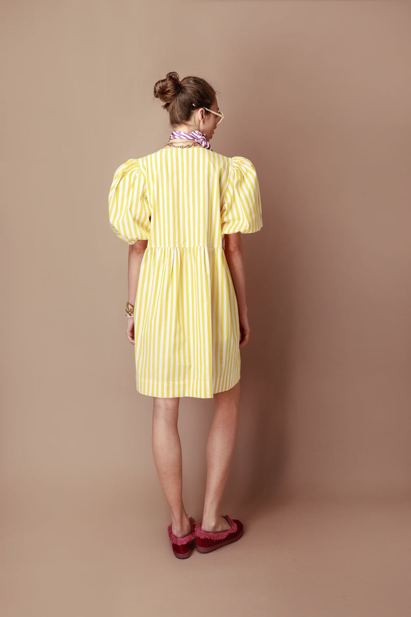 The Bella Popeline Dress in Yellow Stripes – Favette