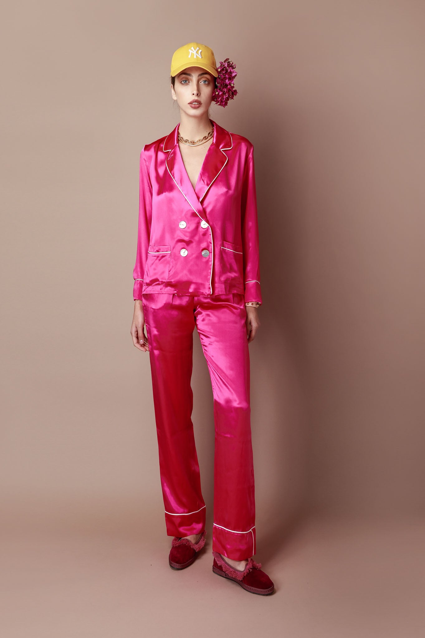 Silk Pajama Set in Vibrant Fuchsia from Atelier Collection