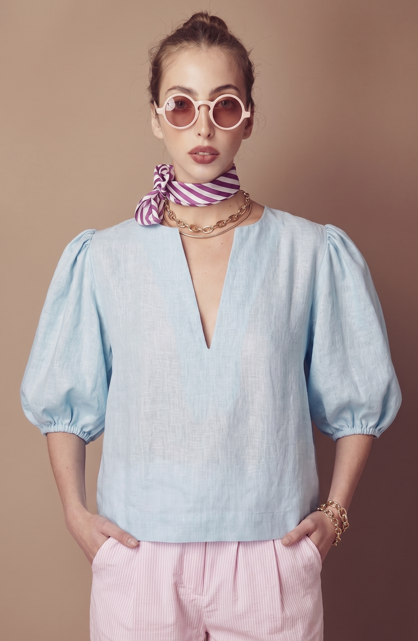 The Bella Shirt in Light Blue Bio Linen