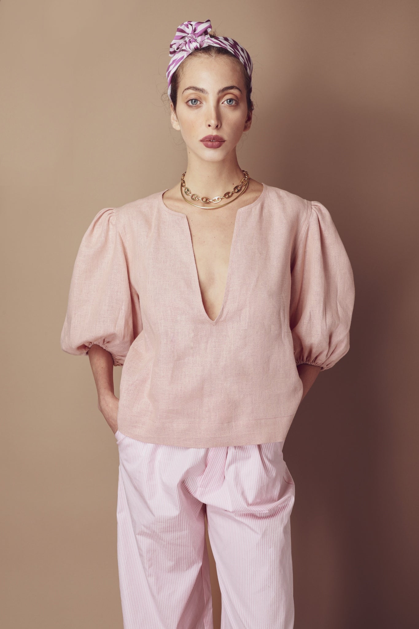 Bio linen shirt in powder pink