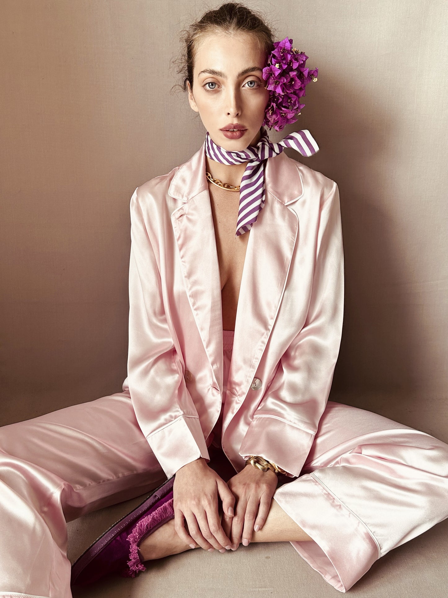 Silk Pajama Set in Powder Pink from Atelier Collection