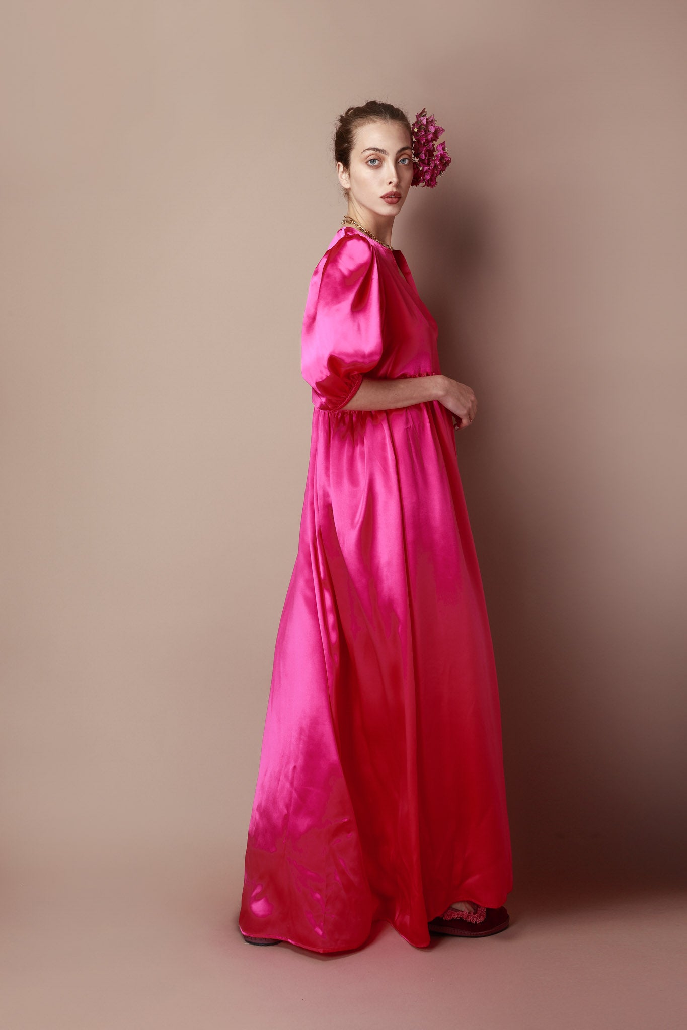 Silk Long Dress in vibrant fuchsia from Bella Collection