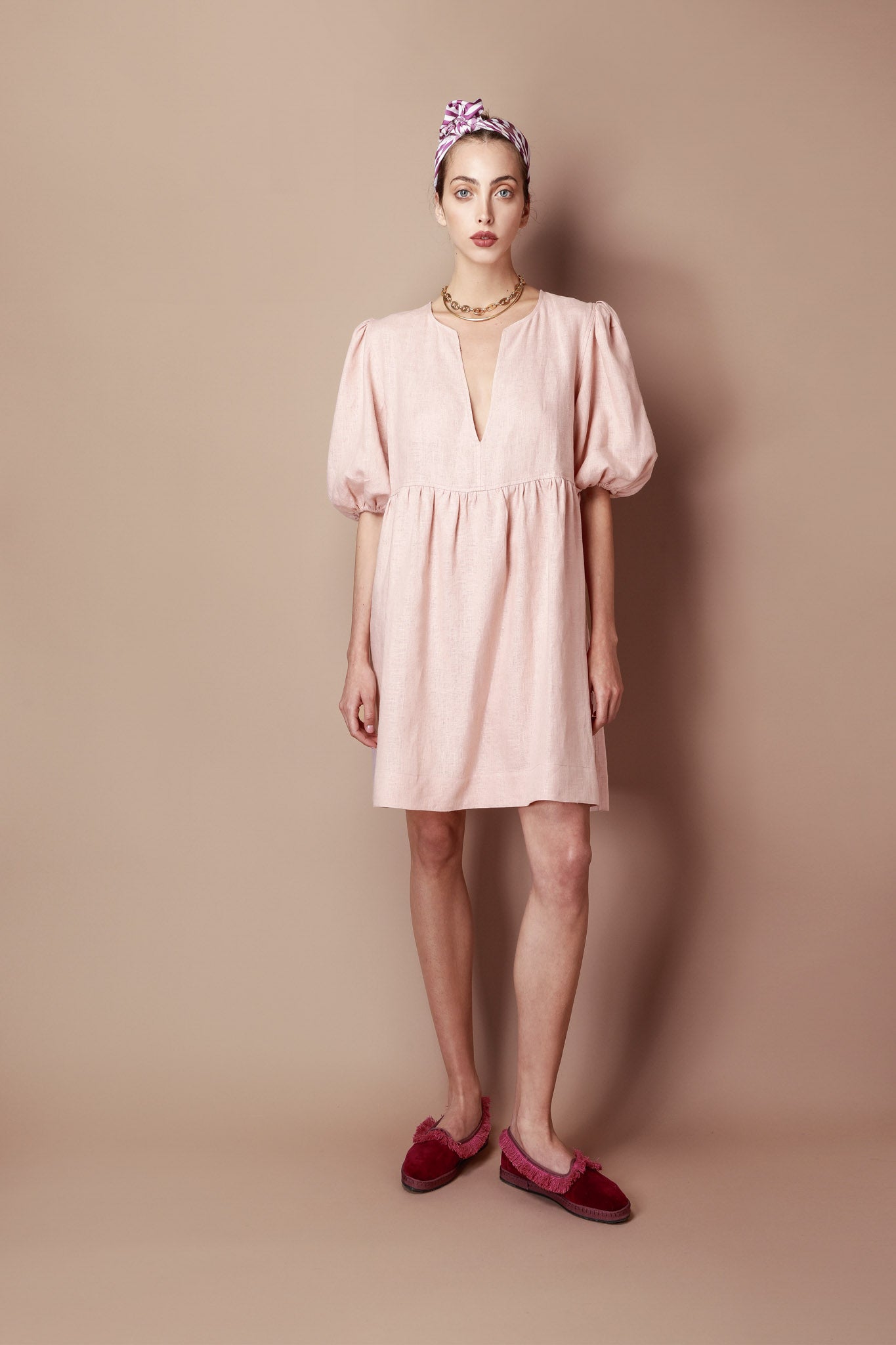 The Bella Linen Dress in Powder Pink Favette The Bella Linen Dress in Powder Pink Favette