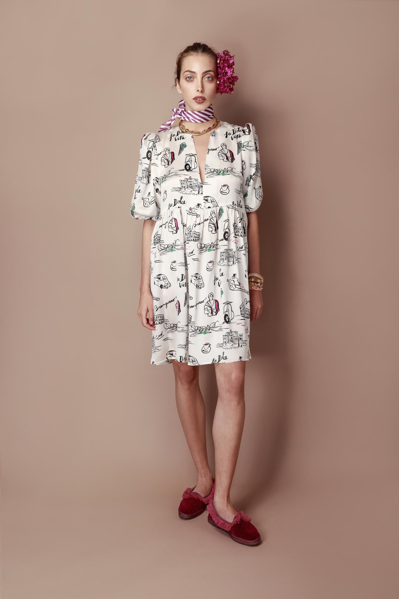 Silk Dress in white Dolce Vita Pattern from Bella Collection